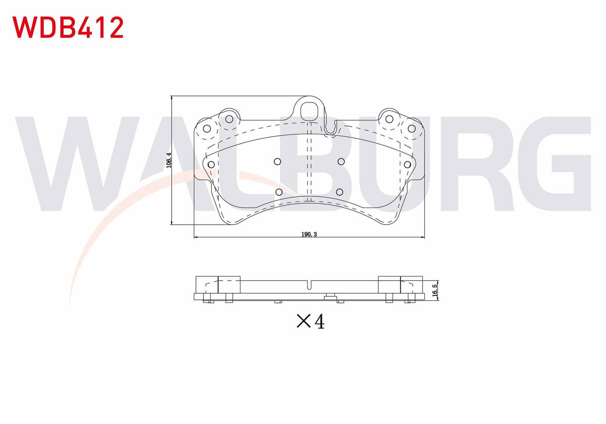 WALBURG WDB412 Brake Pad Front Volkswagen Touareg 3.0 V6 TDI 2002-2010 / Audi Q7 3.0 TFSI 2006-2015 / Q7 3.2i V6 — Brake Pads