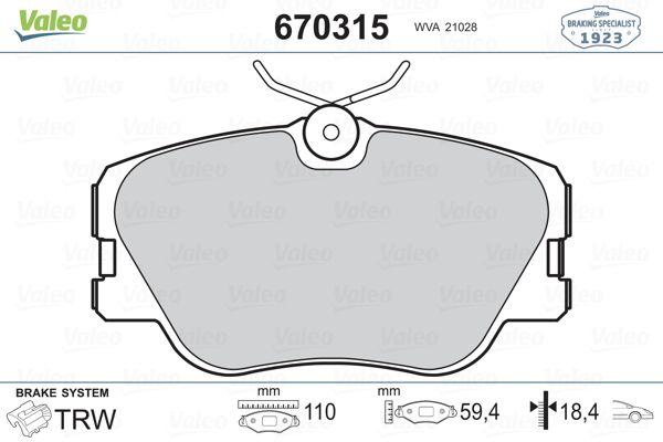 Valeo 670315 Front Brake Pad Mercedes W124/C124/W126/W201 109mm 85-97 — Brake Pads
