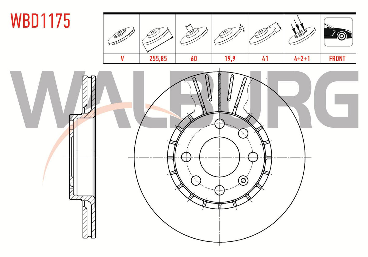 WALBURG WBD1175 Brake Disc Front Air 4 Bjn 255,85X19 — Brake Rotors & Drums
