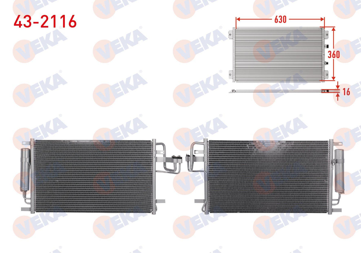 Veka 43-2116 A/C Condenser Hyundai Tucson 2.0 CRDi A-T / M-T 2004-2010 — Condensers & Evaporators