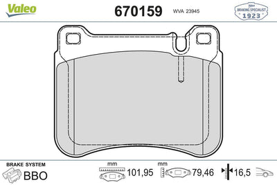 Valeo 670159 Brake Pad Front Mercedes C-Series C180 Cis C180 Komp. C200 CDI C200 CGI Komp. C200 00-07 — Brake Pads