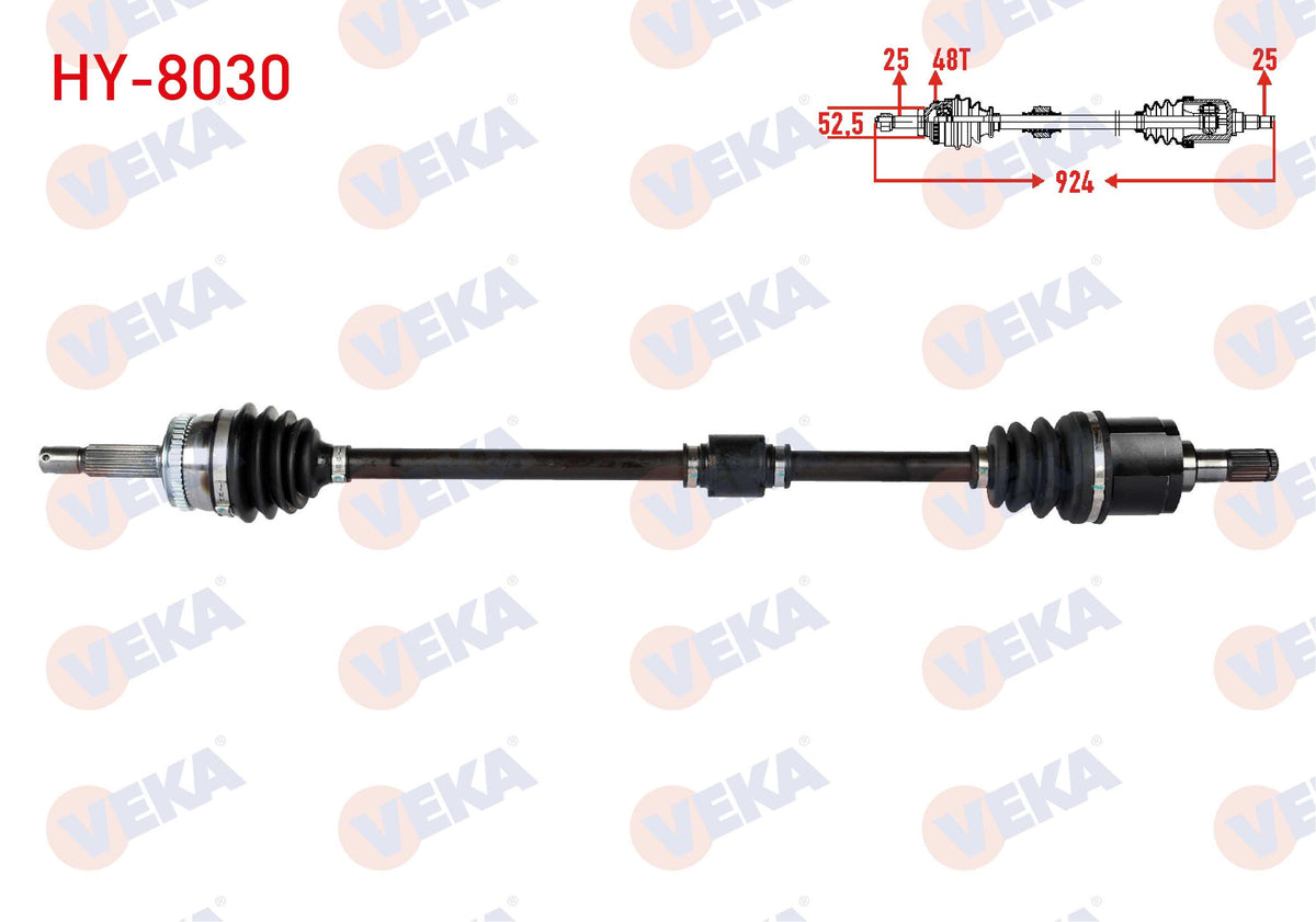 Veka HY-8030 Complete Axle Right Front Length 924mm ABS li 48 Outer Hyundai Accent Era 1.4i 16V-1.6 Cvvt 2006-2012