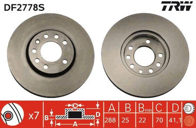 TRW DF2778S Brake Disc Front Air 288mm Opel Vectra B / Calibra 2.0T 2.5 V6 Set