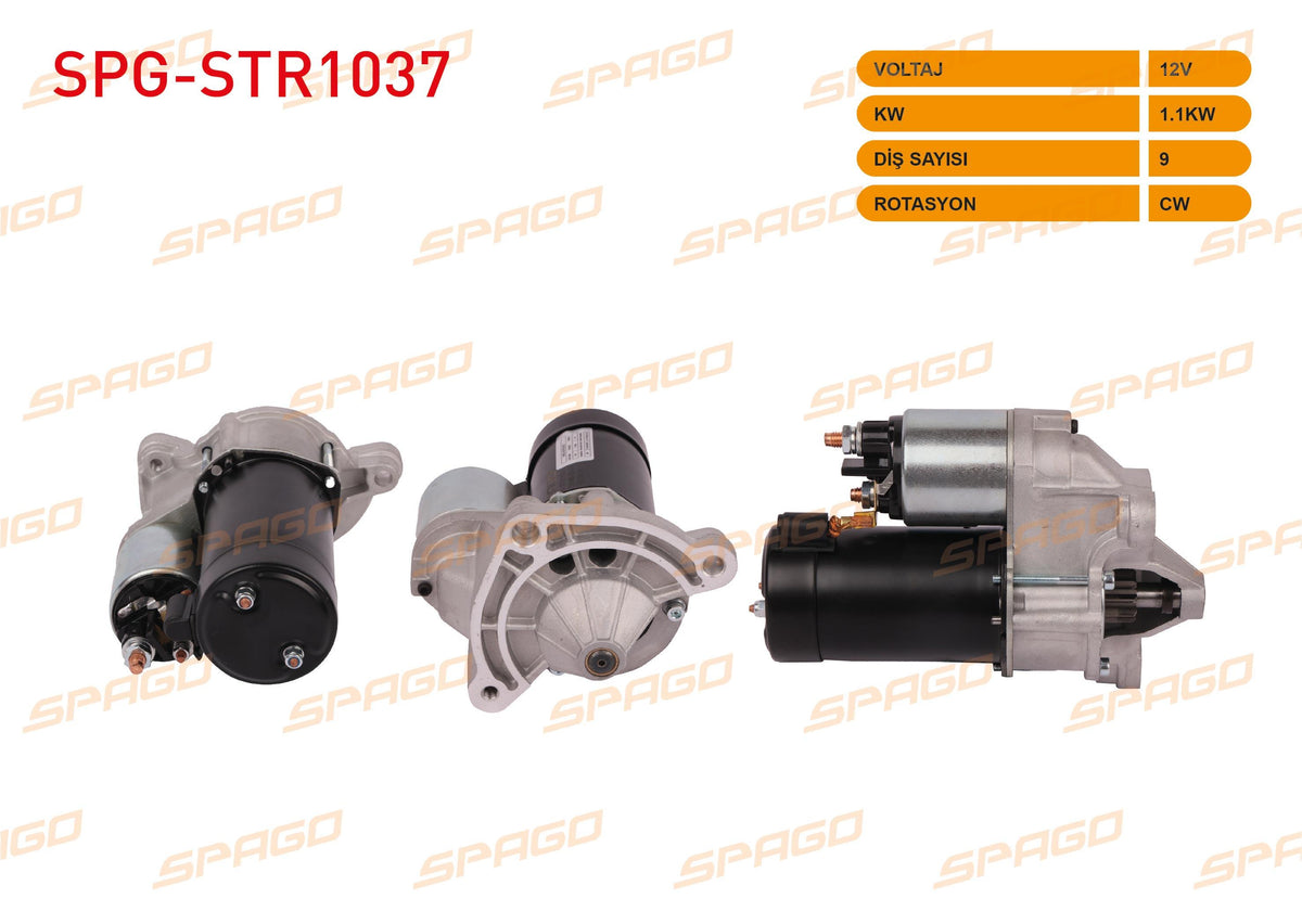 SPAGO SPG-STR1037 Starter Motor 12V 1.1Kw 9 Outer Cw (Str3020) 106 206 207 301 306 307 / C2 C3 C4 Saxo — Starting & Charging