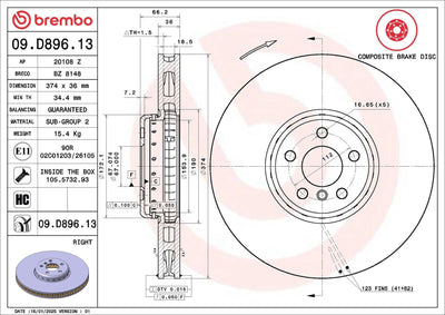 Brembo 09.D896.13 Brake Disc Front Composite BMW G30 — Brake Rotors & Drums