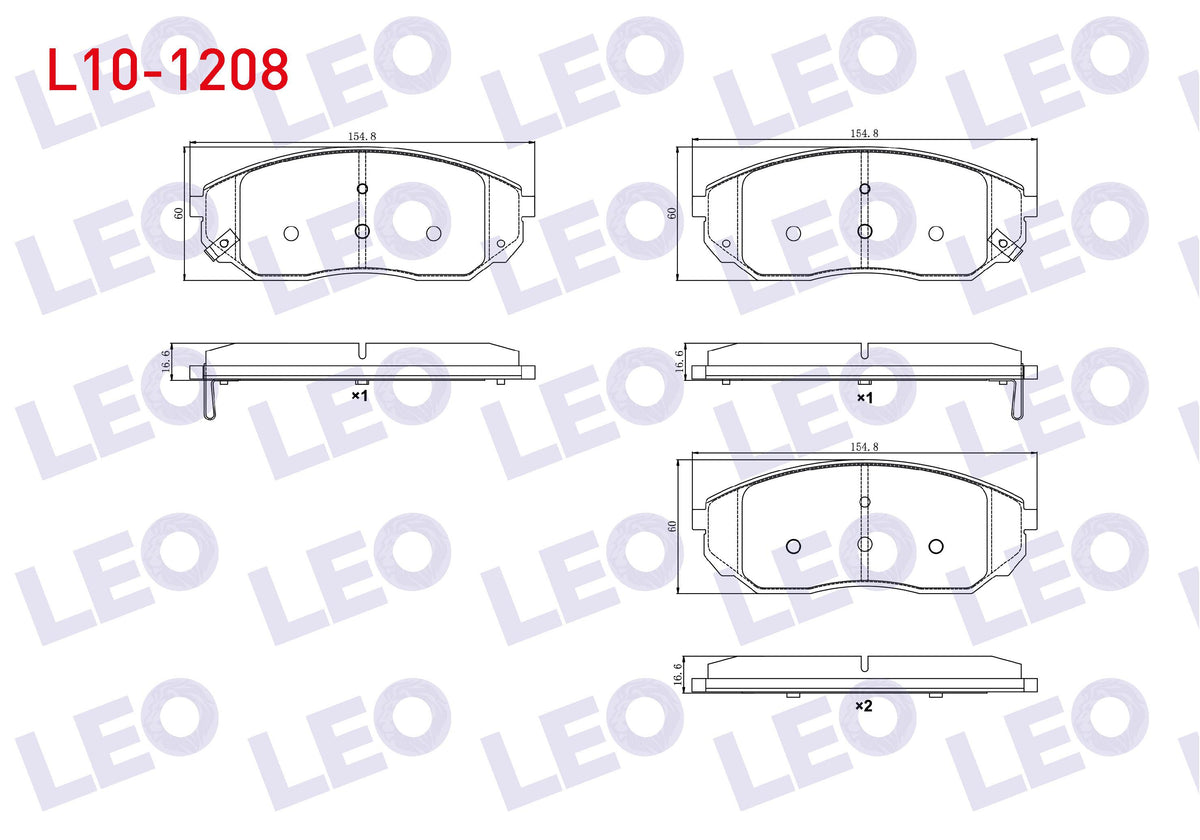 LEO L10-1208 Brake Pad Front with Wear Indicator Kia Sorento I (Jc) 2.4i 2002-2009 / Kia Sorento I (Jc) 2.5 CRDi 2002-2009