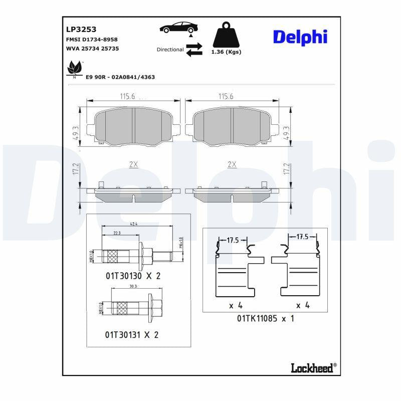 Delphi LP3253 Rear Brake Pad Jeep Cherokee (Kl) 2.0Crd 4×4 14-2.4×4 13