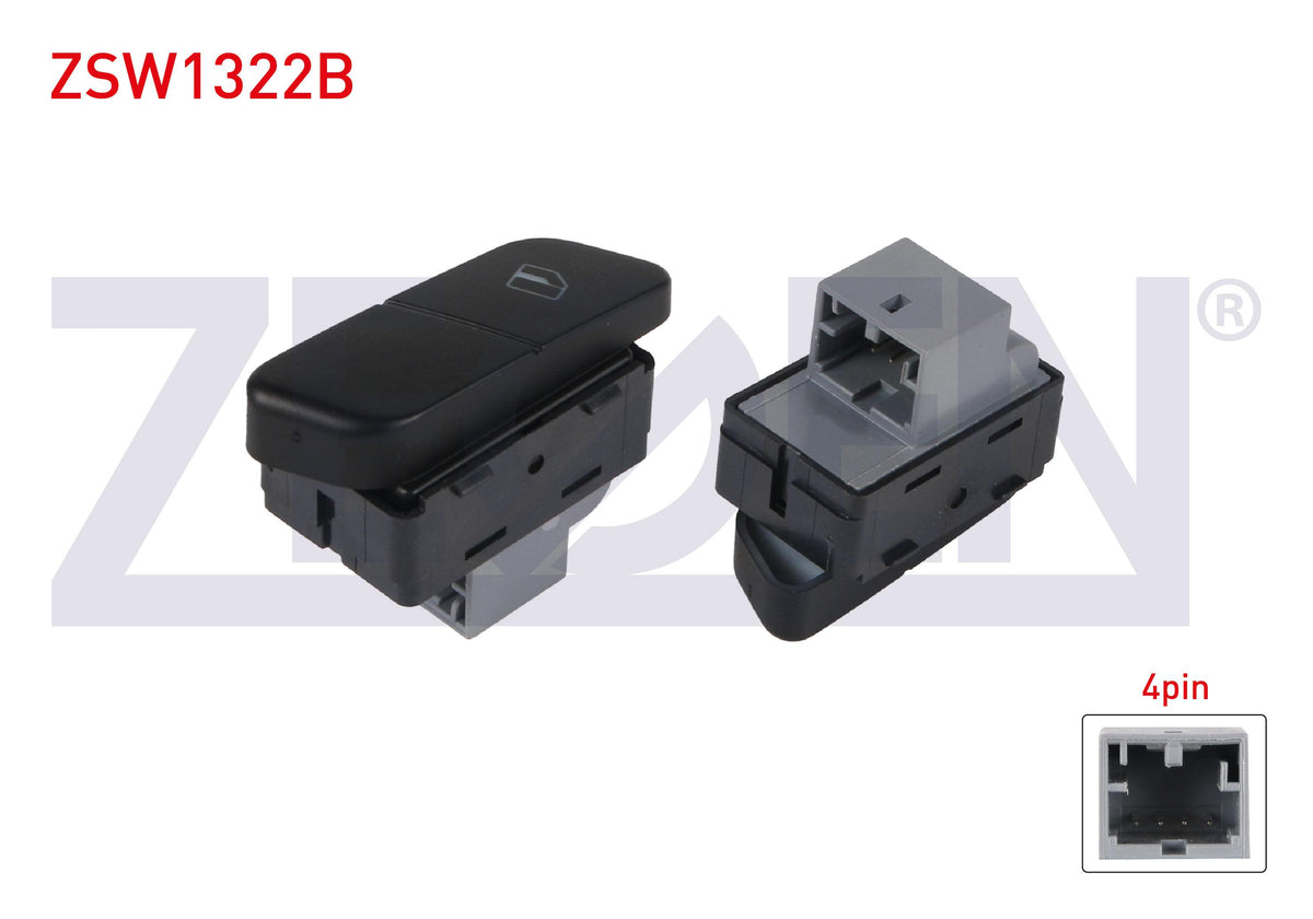 Zegen ZSW1322B Glass Release Switch Left Single 4 Pin Volkswagen Polo 2001-2012 — Switches & Relays