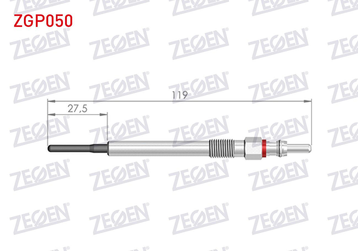 Zegen ZGP050 Glow Plug 4,4V (Euro 5) (Thin) Fiat Fiorino (225) 1.3Mjt 13-/ Linea (323) 1.3 Mjt 11-/ Peugeot B — Coils & Plugs