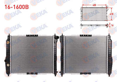 Veka 16-1600B Water Radiator Brazing Chevrolet Aveo (T250) 1.2i A-T 2006-2011 — Radiators & Fans