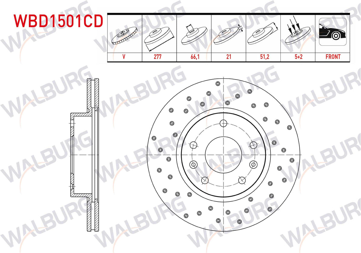WALBURG WBD1501CD Brake Disc Front Air Coated Performance Drilled Land Rover Freelander (Ln) 2.0 Td4 5 — Brake Rotors & Drums