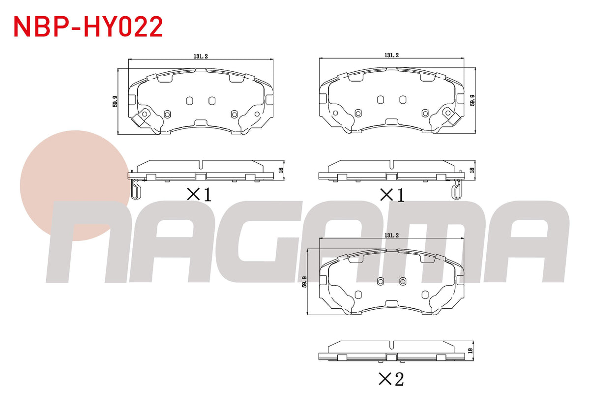 NAGAMA NBP-HY022 Brake Pad Front with Wear Indicator Sonata IV 2.0i 01-04 / Sonata IV 2.7i V6 01-04 / Tucson 2.0 — Brake Pads