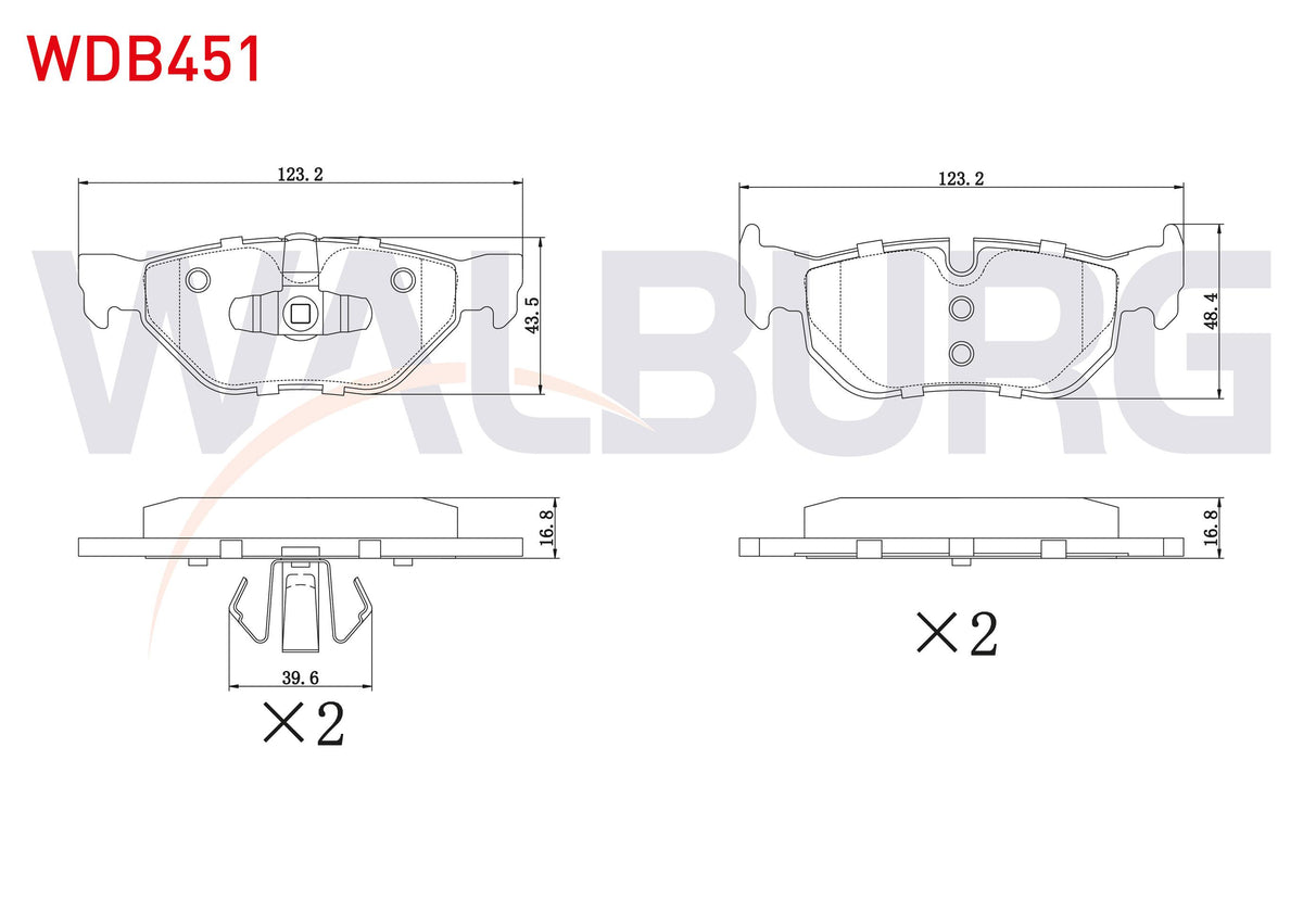 WALBURG WDB451 Brake Pad Rear BMW 1 Series (E81) 116 i 2004-2012 / 120 i 2004-2012 / 1 Series (E87) 118 i 2003-2 — Brake Pads