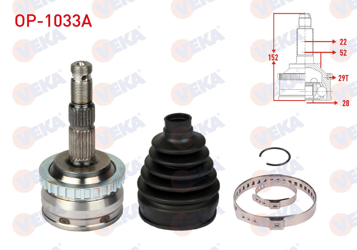 Veka OP-1033A CV Joint Left-Right Front Outer Opel Corsa C 1.0 with ABS 29 Outer 22X28x52 Length 1 — Axles, CV Joints & Boots