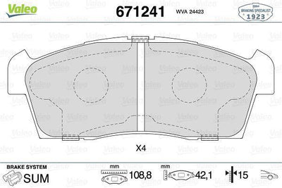 VALEO 671241 Brake Pads Front for 99-Carry