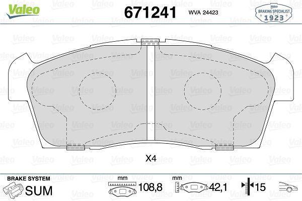 VALEO 671241 Brake Pads Front for 99-Carry