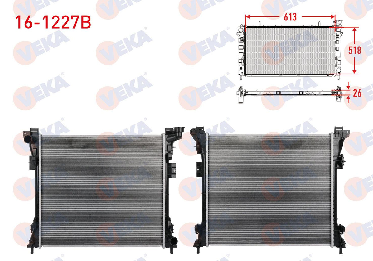 Veka 16-1227B Water Radiator Brazing Chrysler Voyager V (Rt) 3.8 2007-A-T / M-T — Radiators & Fans