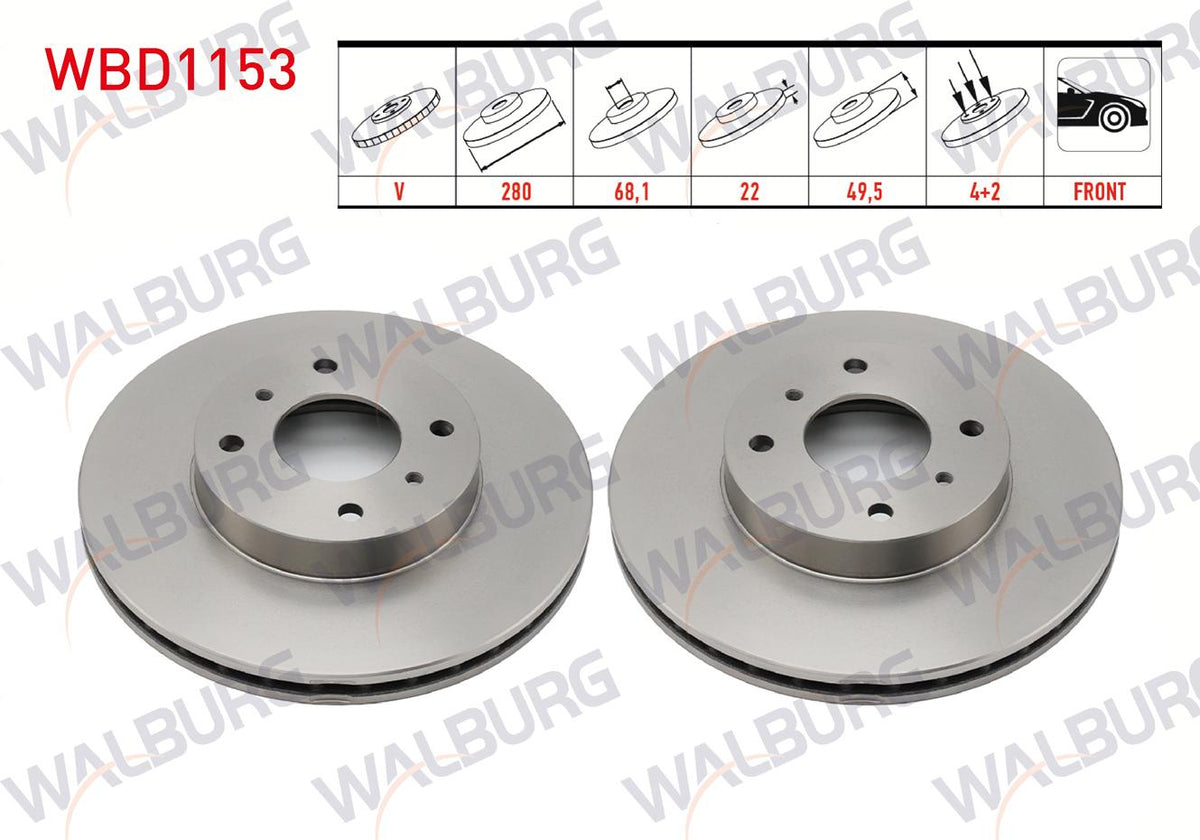 WALBURG WBD1153 Brake Disc Front Air 4 Bjn 280X22x68,1X49 — Brake Rotors & Drums