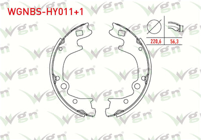 WGN WGNBS-HY011+1 Brake Shoe Rear + 1mm Daha Thick Hyundai H100 2.5 D Van Bonded 220,6X56,3 mm 2004 — Brake Cables & Hardware