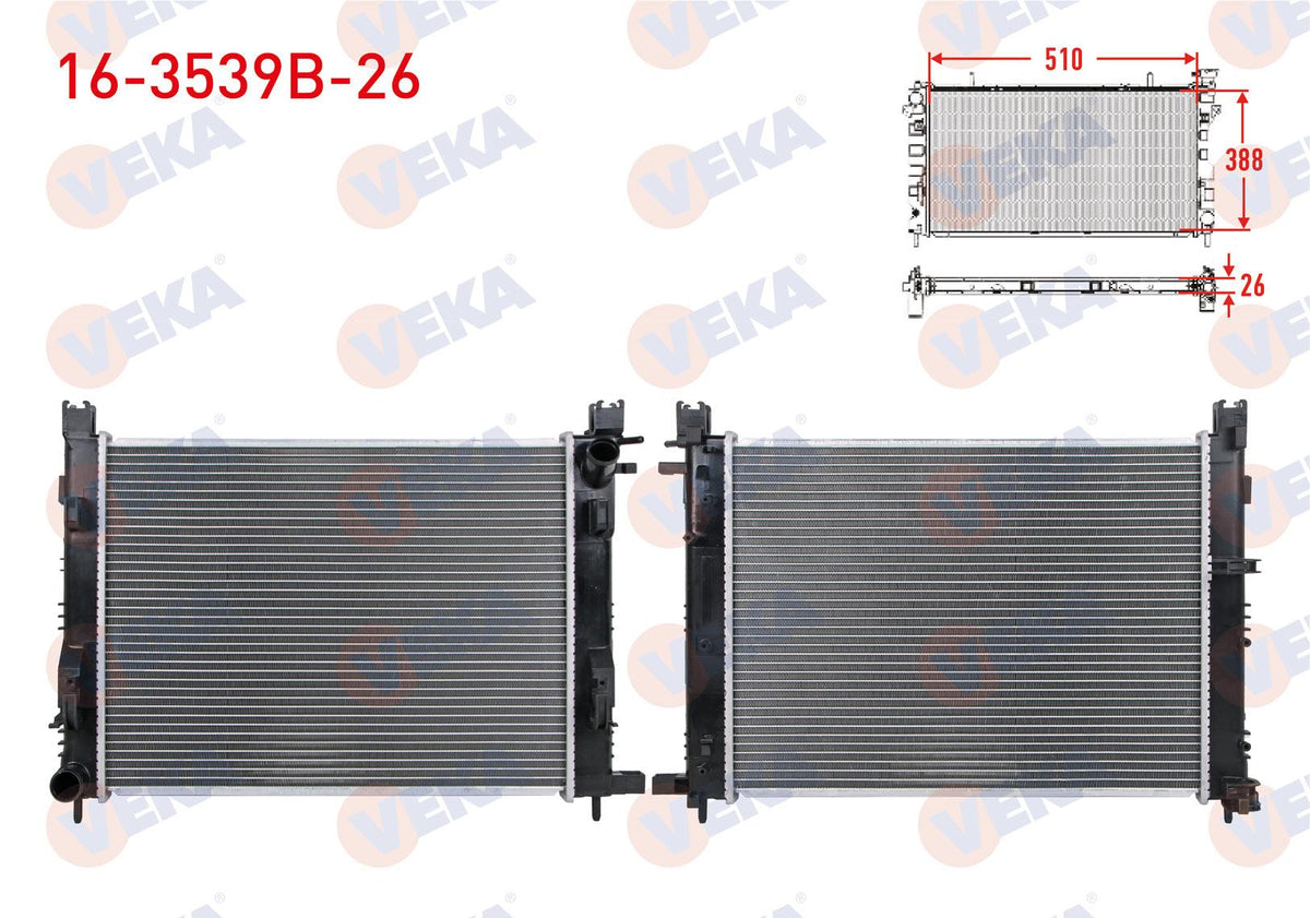 Veka 16-3539B-26 Water Radiator Brazing Clio IV 1.5 dCi Symbol III 1.5 dCi 12-Captur 1.5 dCi 18-/ Duster 1 — Radiators & Fans