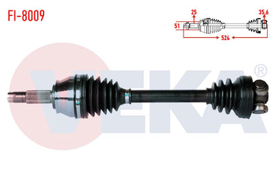 Veka FI-8009 Complete Axle Right Front Fiat Doblo (119,223) 1.3 Mjt Length 524 mm 2001-2010 — Axles, CV Joints & Boots