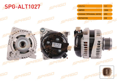 SPAGO SPG-ALT1027 Alternator 12V 100A 6Pk (Alt2956) Corolla 06-14-Auris 07-12-Yaris 05-12 (1.4 D-4D Veh — Starting & Charging