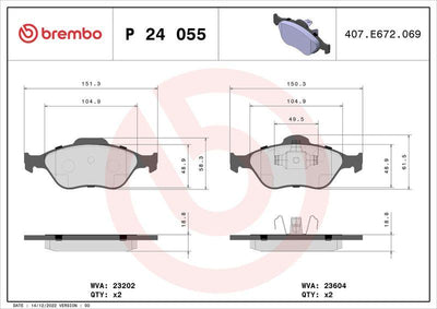 Brembo P24055 Front Brake Pad Ford Fiesta IV/V 95-08 Fusion 02-12 Ka 1.6 Mazda 121 III Yaris/Mazda 2 06 — Brake Pads