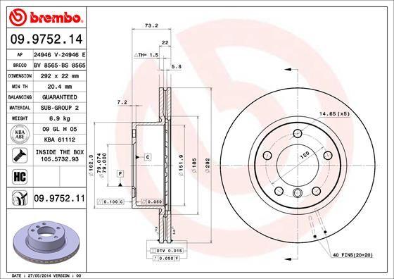 Brembo 09.9752.11 Brake Disc Front Air BMW E81-E82-E87-E88-E90, Set of 2 — Brake Rotors & Drums