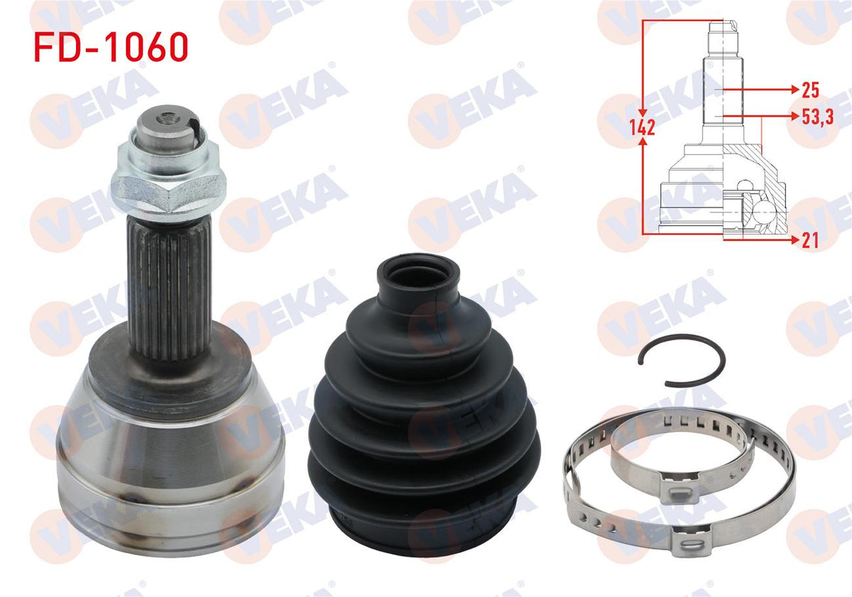 Veka FD-1060 CV Joint Left-Right Front Outer 25X21x53,3 Length 142,5mm Ford Tourneo-Transit Courier 1.5 TDCi 2014