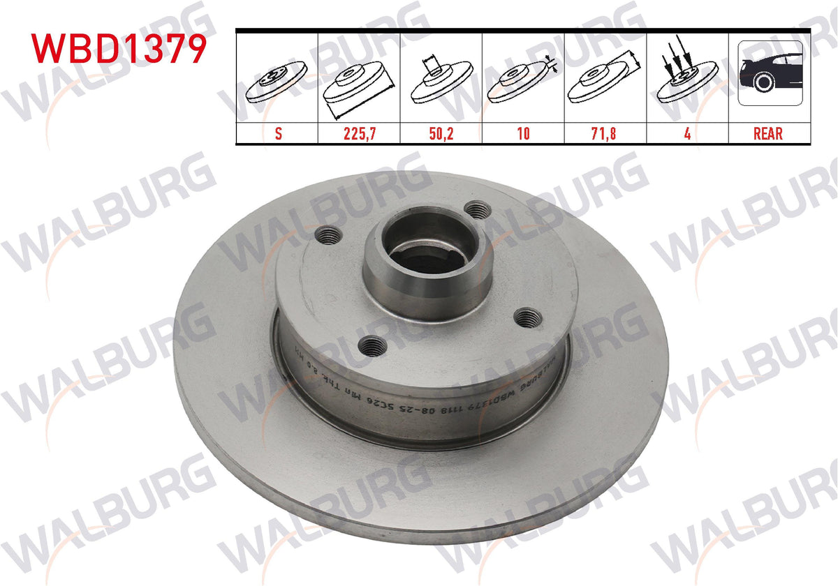 WALBURG WBD1379 Brake Disc Rear Straight 4 Bjn 225, 70X10x50 and 2 more models — Brake Rotors & Drums