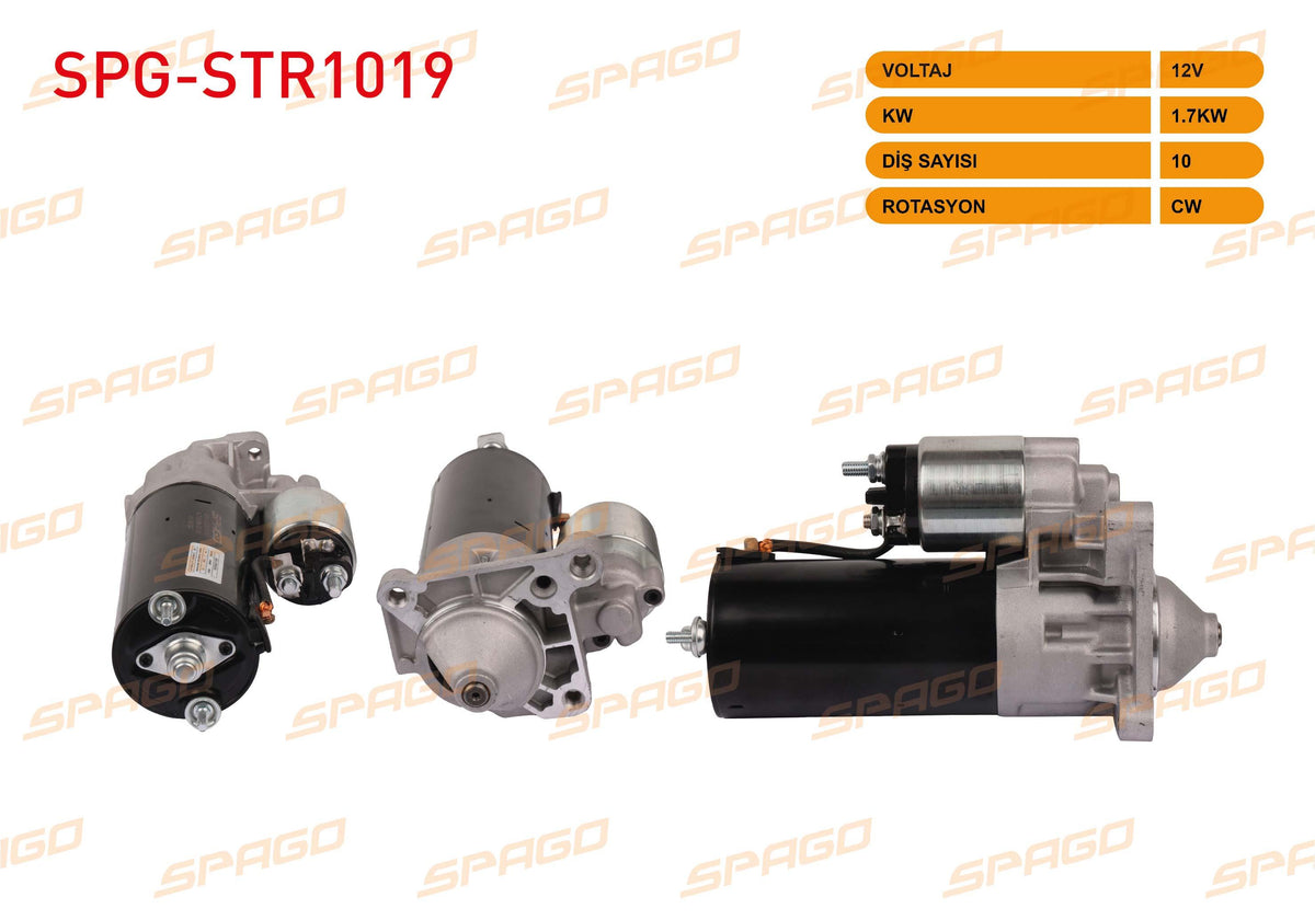 SPAGO SPG-STR1019 Starter Motor 12V 1.7Kw 10 Outer Cw (Str5200) R19-Kangoo-Megane I-Laguna I (1.9 Diese — Starting & Charging