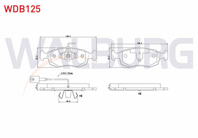 WALBURG WDB125 Brake Pad Front with Connector Fiat G.Punto Evo (199) 1.3 Mjt 2008-2012 / G.Punto Evo (199) 1.2i — Brake Pads