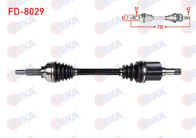 Veka FD-8029 Complete Axle Left Front Length 752mm Ford Tourneo Custom (V362) Short Chassis 2.2 TD — Axles, CV Joints & Boots
