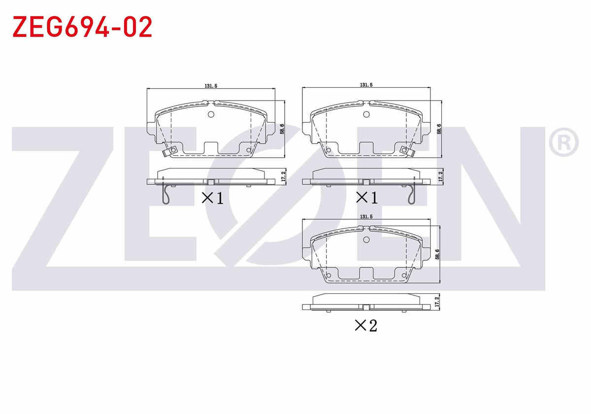 Zegen ZEG694-02 Brake Pad Front with Wear Indicator Nissan Primera (P12) 1.6i 2002-/ Primera (P12) 1.8i 16V 2002 — Brake Pads