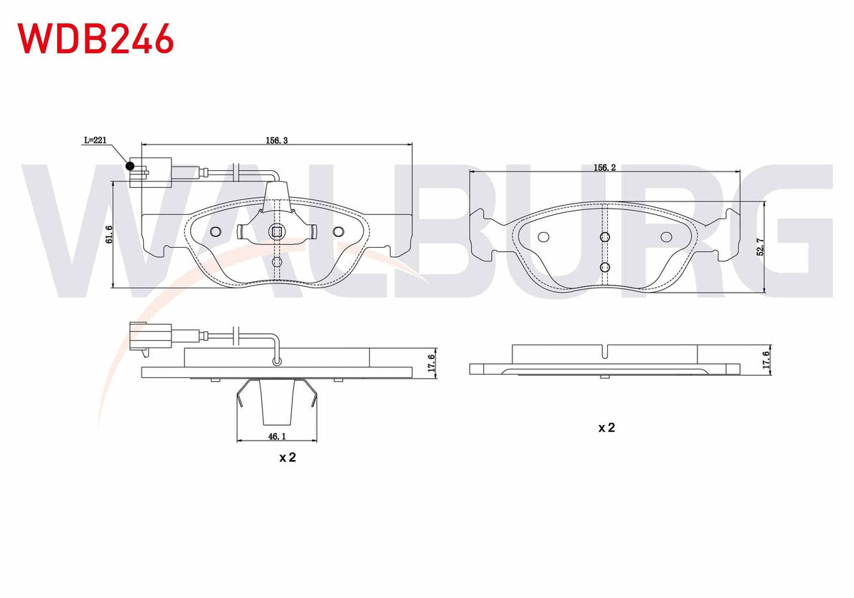 WALBURG WDB246 Brake Pad Front with Connector Fiat Brava (182) 1.6 16V 1995-2002 / 1.9 TD 1995-2002 / Bravo (182 — Brake Pads