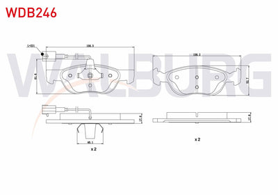 WALBURG WDB246 Brake Pad Front with Connector Fiat Brava (182) 1.6 16V 1995-2002 / 1.9 TD 1995-2002 / Bravo (182 — Brake Pads