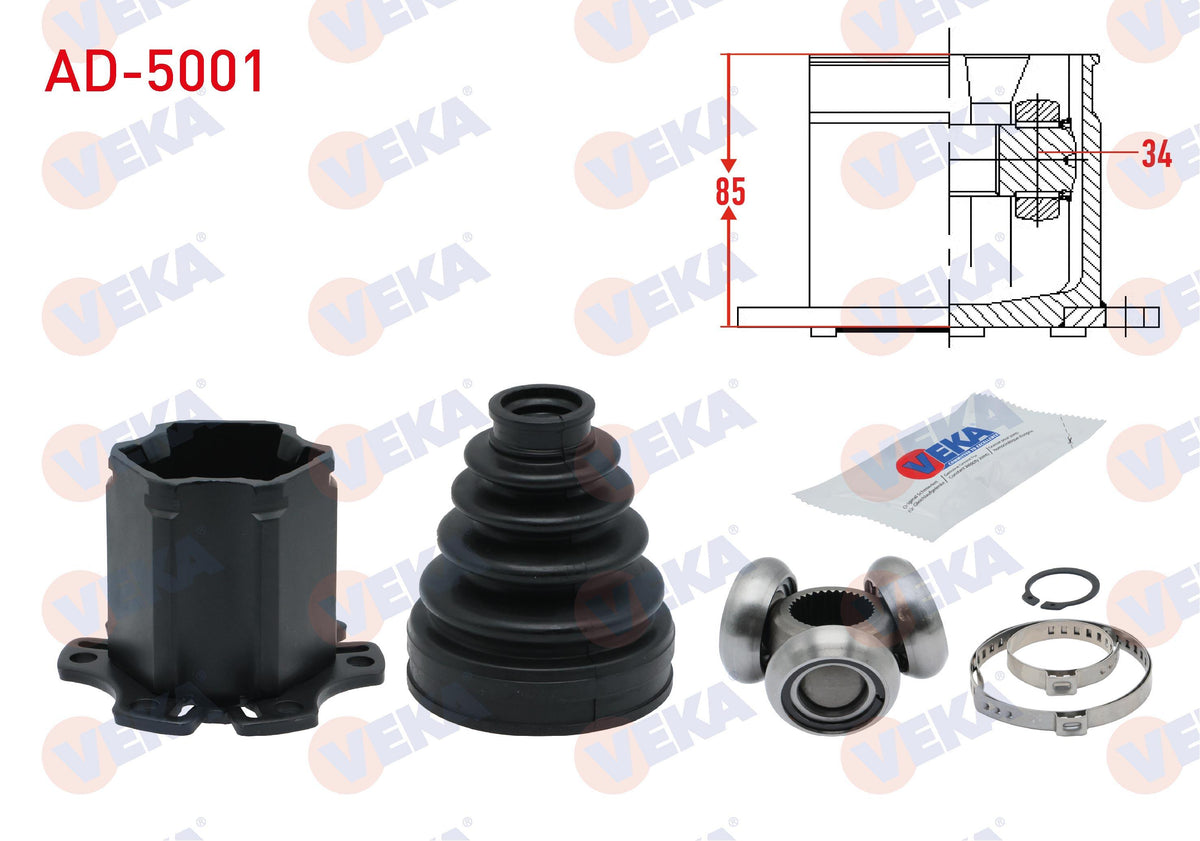 Veka AD-5001 CV Joint Left-Right Front Inner Audi A4 (8Ec — Axles, CV Joints & Boots