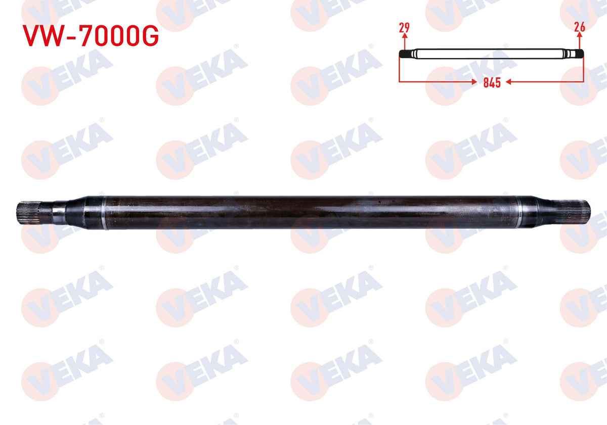 Veka VW-7000G Axle Shaft Rear Left Thin Reinforced 29X26 Length 845mm Volkswagen Crafter 30-35 (2E) 2.5 TDI 163 Hp 2006-2016