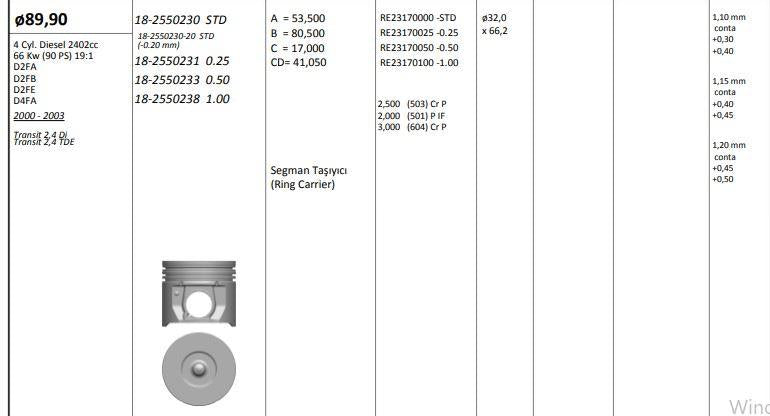 King 182550238 Piston 89.91 mm (+ 1.00) Transit V184 2.4Tdci — Pistons & Rotating
