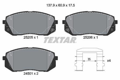 Textar 2520501 Brake Pad Front Kia Sportage Tucson Kona ix35 i40 11-19 — Brake Pads