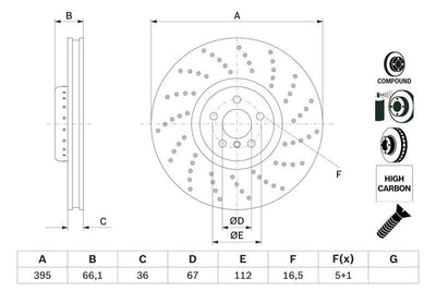 Bosch 0986479F55 Brake Disc Front Left BMW 5 (G30/G31), 6 (G32) and 3 more models — Brake Rotors & Drums