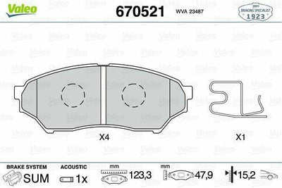 VALEO 670521 Brake Pads - Front Set for 1999 Pajero 1.8-2.0