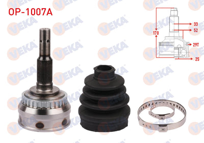Veka OP-1007A CV Joint Left-Right Front Outer Opel Vectra B 2.0i with ABS 29 Outer 33X25x52 Length — Axles, CV Joints & Boots