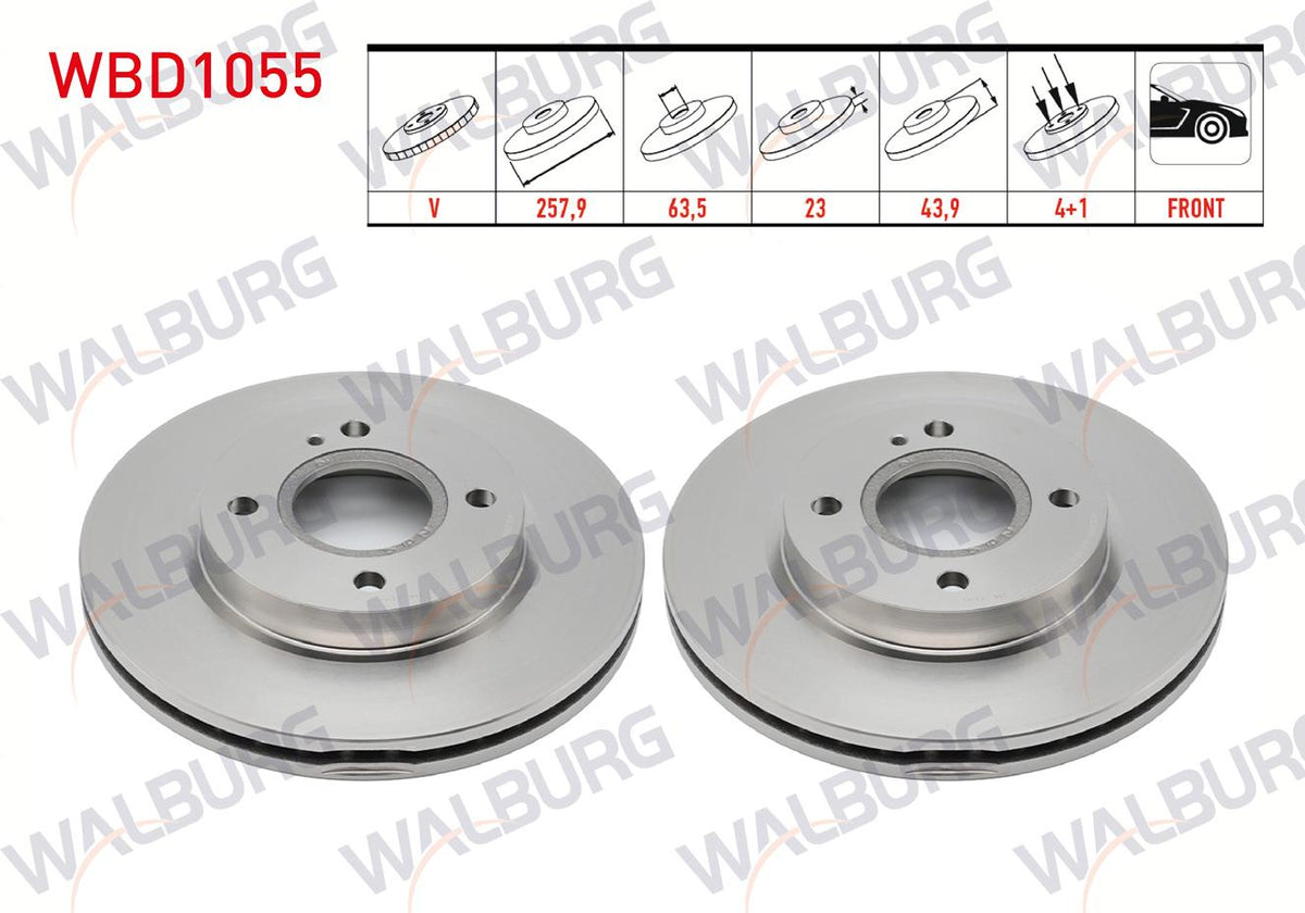 WALBURG WBD1055 Brake Disc Front Air 4 Bjn 257, 9X23x63 and 2 more models — Brake Rotors & Drums