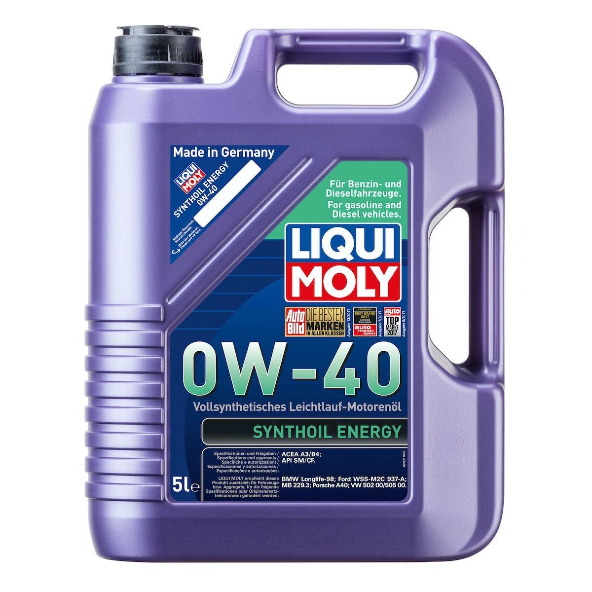 Liqui Moly Synthoil Energy 0W-40 Motor Oil - High Performance Oil — Fluids & Chemicals