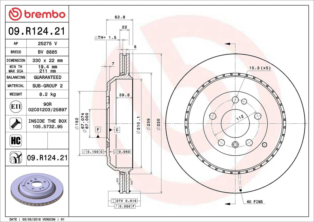 Brembo 09.R124.21 Brake Disc Rear UV Coated Mercedes X164/W251/W164 4Matic 05-15 — Brake Rotors & Drums