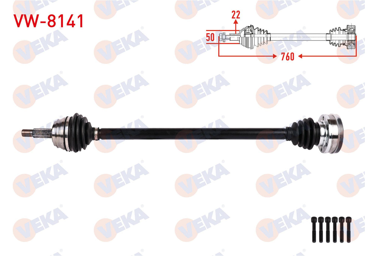 Veka VW-8141 Complete Axle Right Front Length 760mm Volkswagen Polo Classic 1.6 M-T 1995-2001 / Se — Axles, CV Joints & Boots