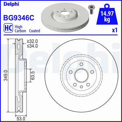 Delphi BG9346C Brake Disc (Single Pack)-Painted, Drilled — Brake Rotors & Drums