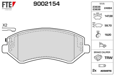 Fte 9002154 Front Brake Pad Chrysler Voyager III IV (Rg,Rs) 95-08 Dodge Caravan 95-01 Jeep Cherokee (Kj) 01-08 — Brake Pads