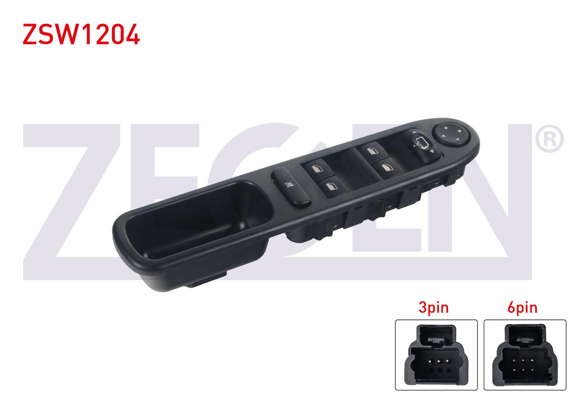 Zegen ZSW1204 Glass Release Switch Group Mirror Adjustable Folding with Frame 9 Pin Peugeot 307 2000-2007